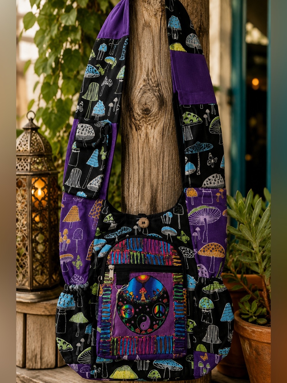 The Collection Royal Nepal Psychedelic Mushroom Alien Crossbody Bag Boho
